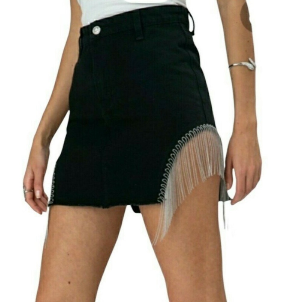 🖤 NWOT Adika Fringe Denim Skirt - Size S 🖤